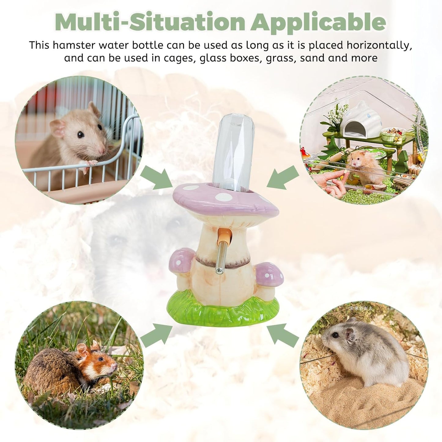 PINVNBY Mushroom Ceramic Hamster Water Bottle 80ML Automatic Gerbil Water Bottle Non Drip with Stand Vertical Hamster Water Dispenser for Guinea Pigs Gerbils Rats Mice (Purple)