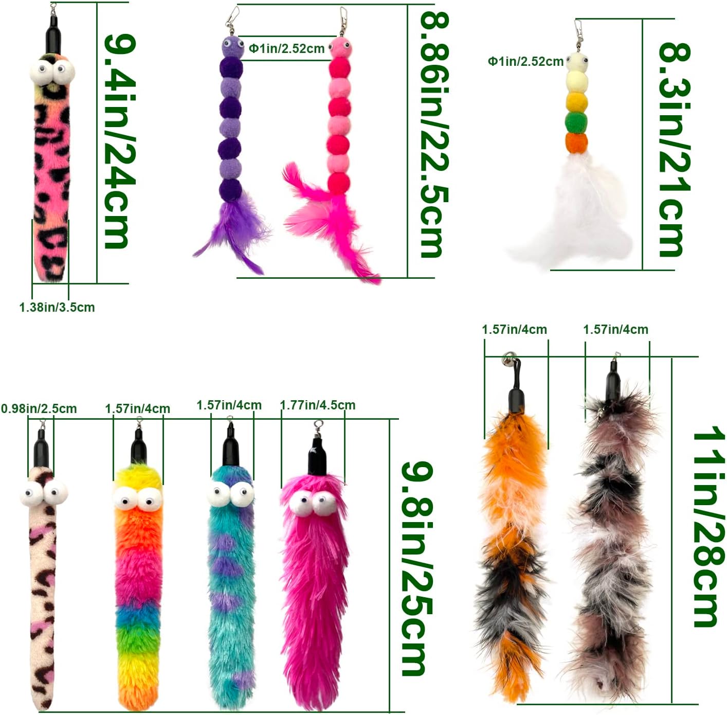 Cat Worm & Dragonfly Refills - Teaser Toys Cat Fishing Pole Wand Attachments (10Pcs)