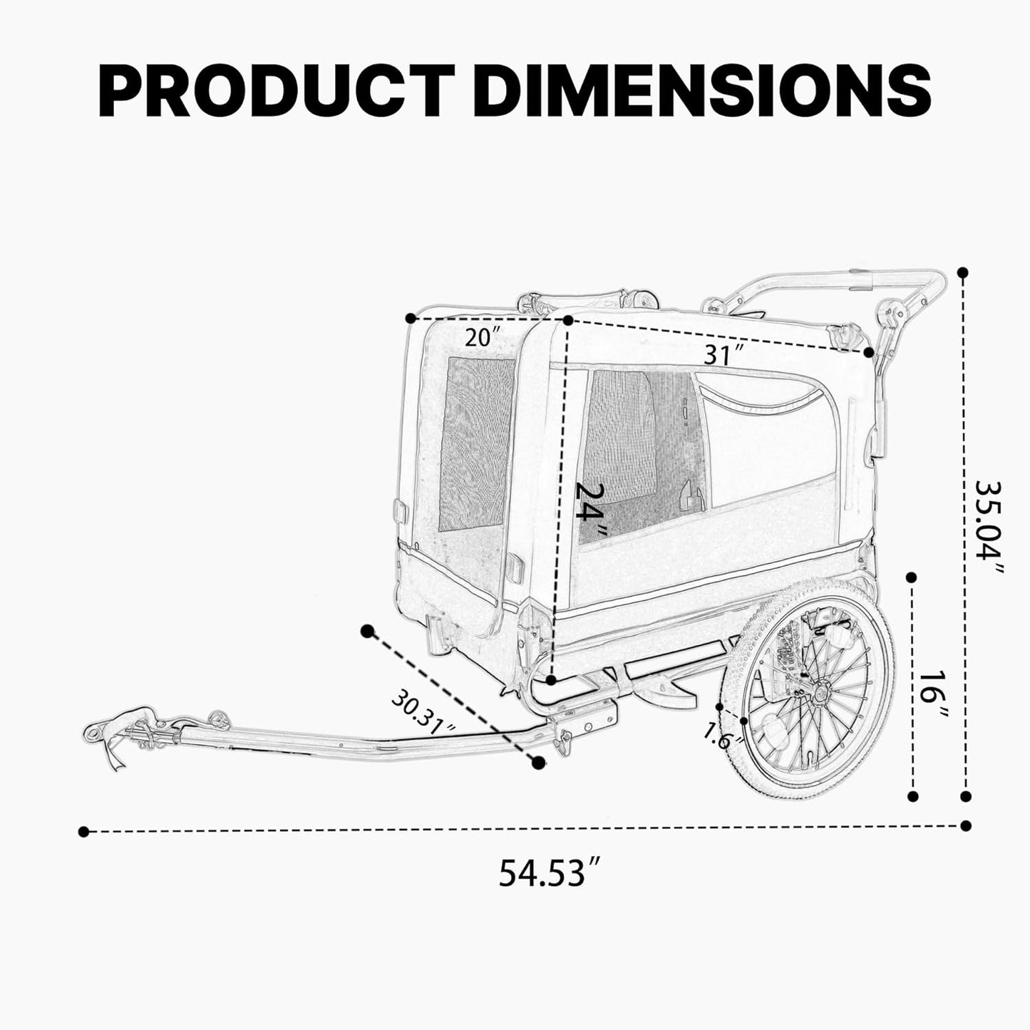 Pet Bike Trailer for Dogs, 88LBS Capacity Dog Bicycle Trailer with 20" Pneumatic Rubber Wheels, Multi-Directional Ventilation, Waterproof Cover, Perfect for Cycling with Pets