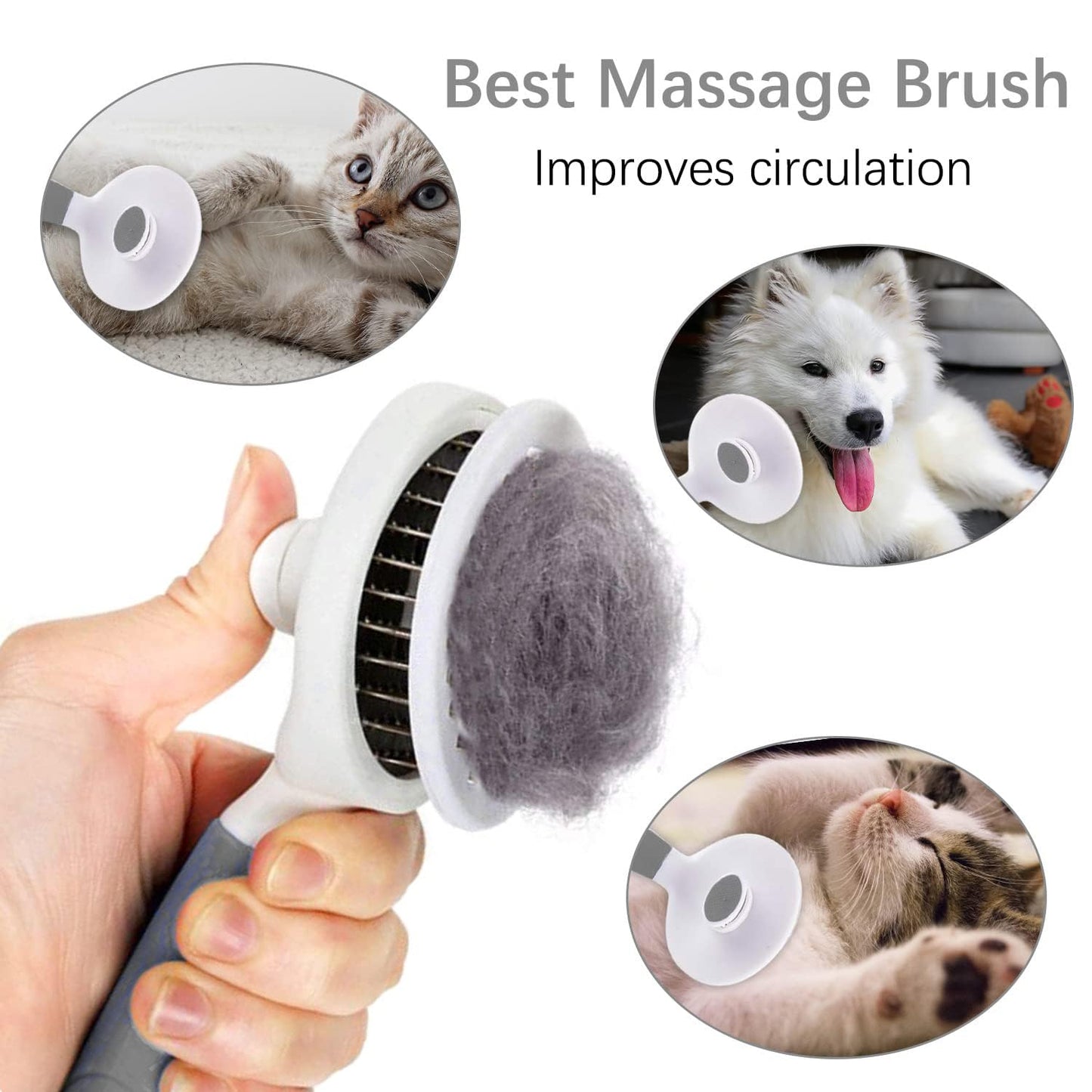 Cat Grooming Brush, Pets Skin Friendly Self Cleaning Slicker Massage Brushes for Shedding Dogs Cats Hair Gentle Remove Loose Undercoat with Long or Short Hairs for All Fur Type- UPGRADED