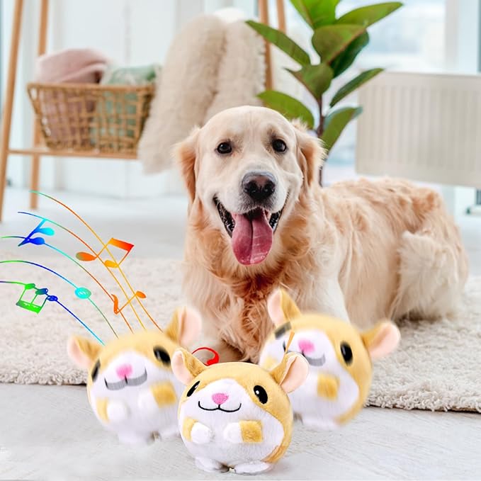 BABORUI Interactive Dog Toys Hamster, Jumping Squeaky Dog Toys with Recording and Music Modes, Rechargeable Moving Dog Chew Toys for Small/Medium/Large Dogs to Keep Them Busy