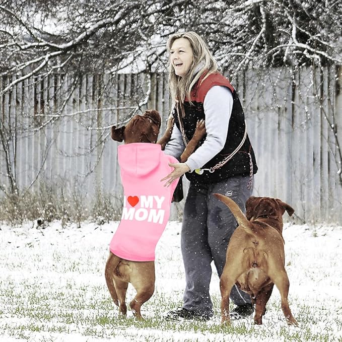 GreenJoy Dog Sweater Dog Hoodie Cold Weather Dog Coat Hooded Sweatshirt for Puppies,Cats, Small Medium Large Dogs (Pink(I Love My Mom), Small)