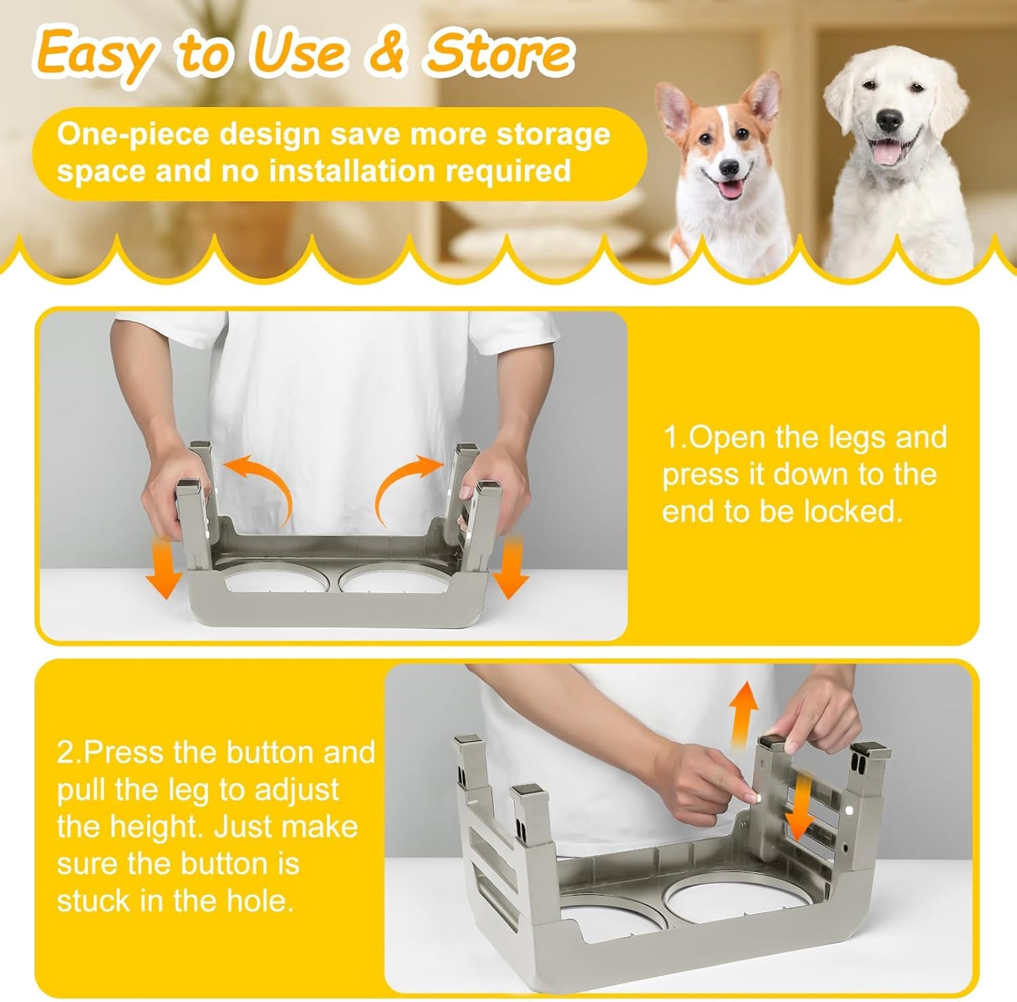 Elevated Dog Bowls 3 Height Adjustable Raised Bowl Stand with 25oz Stainless Steel Dog Food Bowls Anti-Slip for Small Dogs Adjusts to 7.5", 6", 2.75", Grey