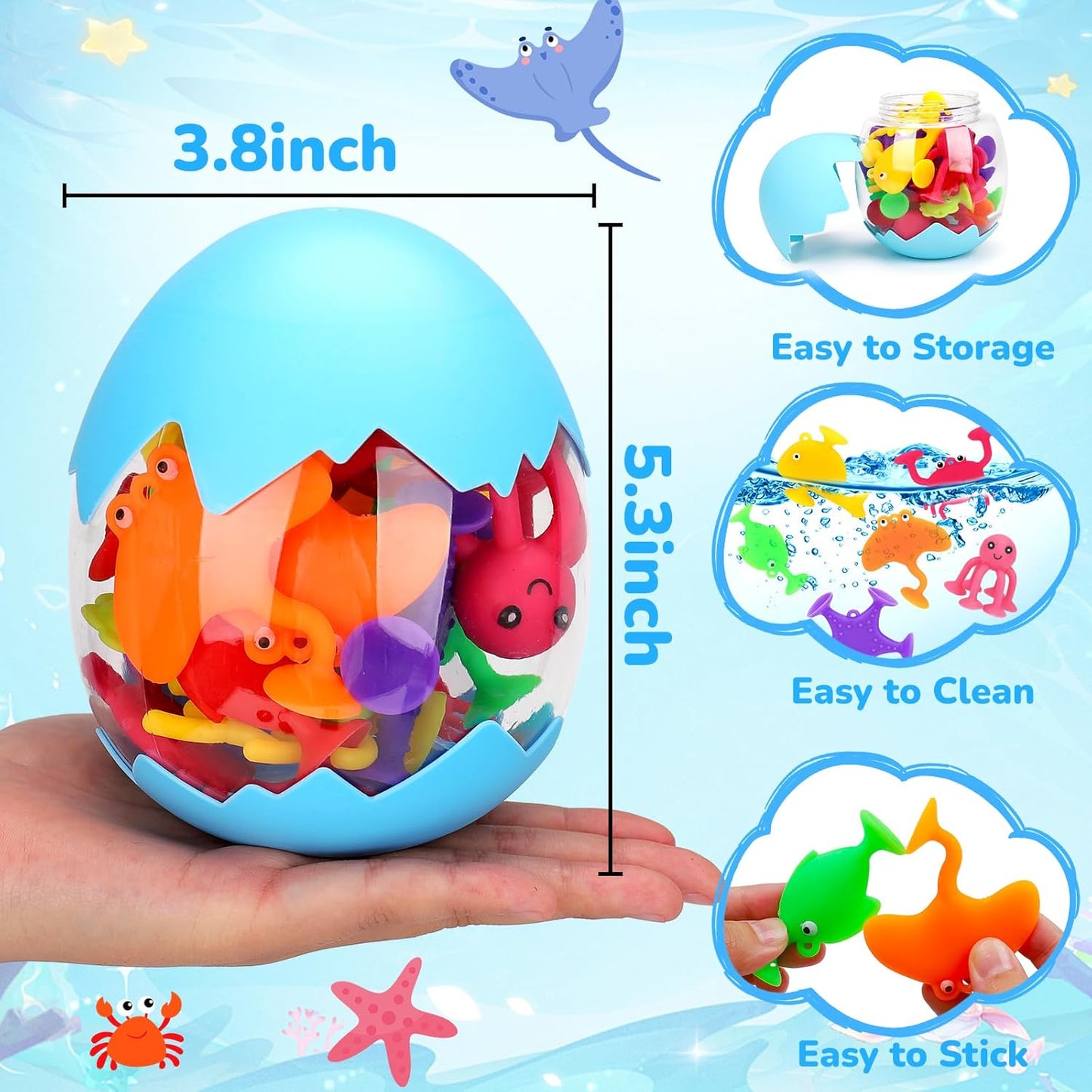 Toddler Suction Cup Bath Toys, Ocean Animal Bath Toys for Kids Ages 3-5 4-8 No Hole Mold Free Bathtub Toys for Toddlers 3-5 Kids Christmas Window Building Toys for 3 4 5 Year Old Boys Girls Gifts