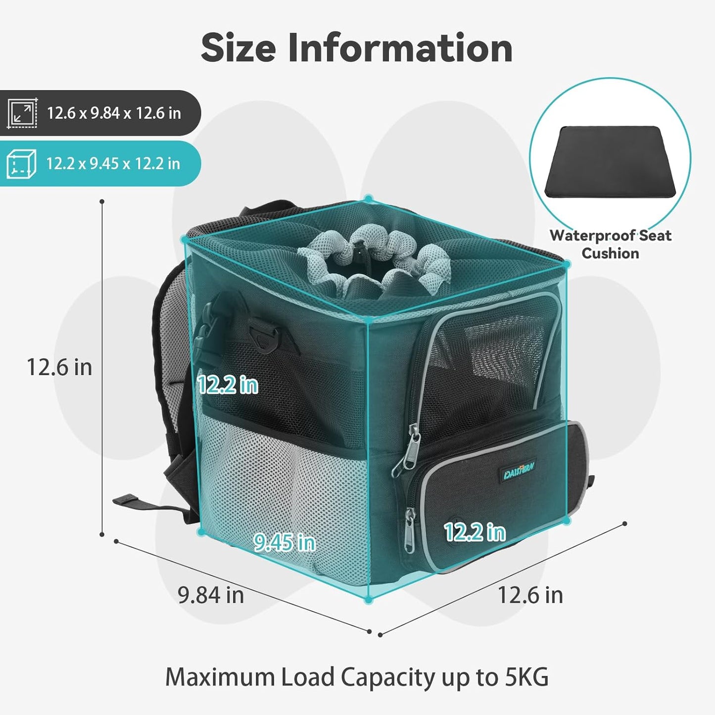 Dog Bike Basket for Small Dogs up to 10lbs, Foldable Pet Carrier with Safety Leash, Mesh Windows, Storage Pockets, Handlebar Quick Release, Backpack & Car Seat Function Grey