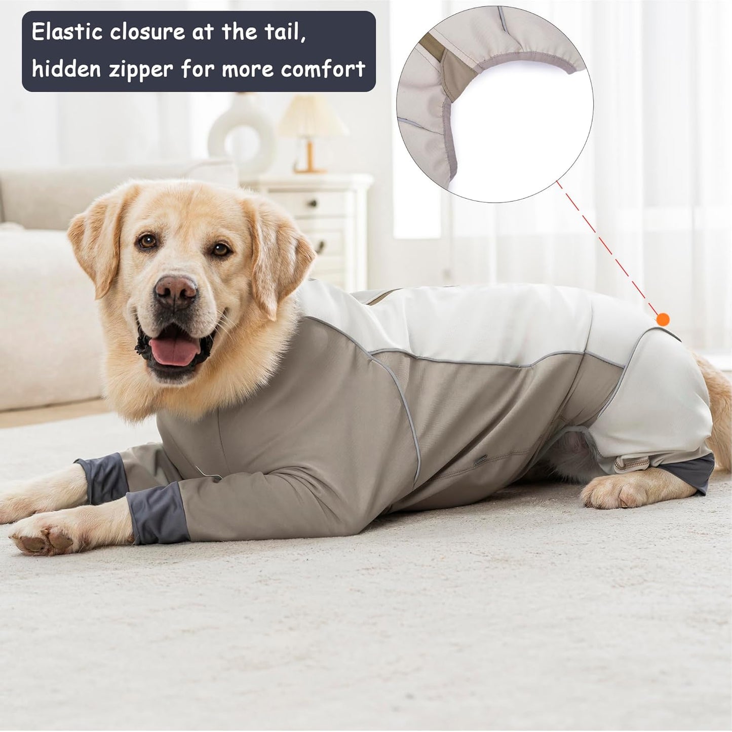 Dog Full Body Winter Coat, Waterproof Fleece Jacket for Small Medium Large Dogs Reflective Snowsuit with Zipper for Outdoor Skating (Beige, 6XL(Weight 85-100 lbs))