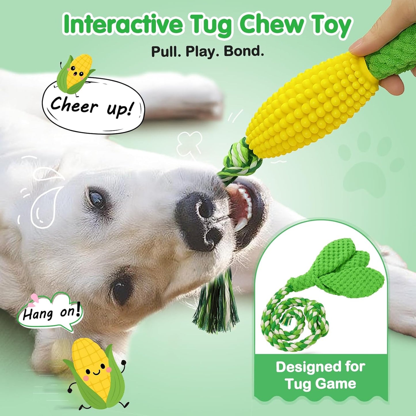 Dog Chew Toys for Aggressive Chewers – Squeaky Corn Dog Toys to Keep Them Busy, Soft Durable Teething Toys for Medium and Large Dogs