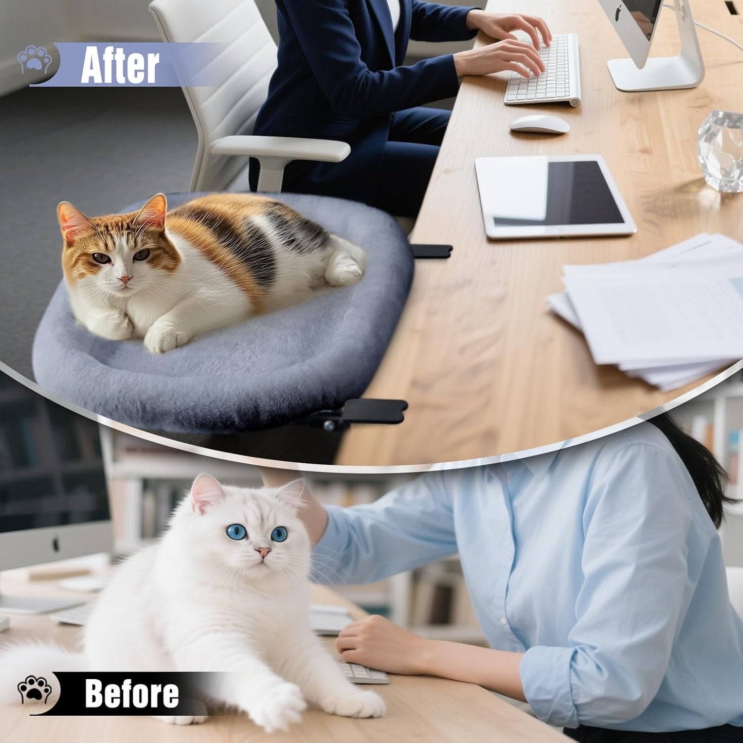 IPOW Heavy Duty Steel Frame Supports up to 50lbs Cat Desk Bed & Perch Space-Saving 90°Foldable with Soft Ultra-Plush Faux Fur for Small Medium Large Cats