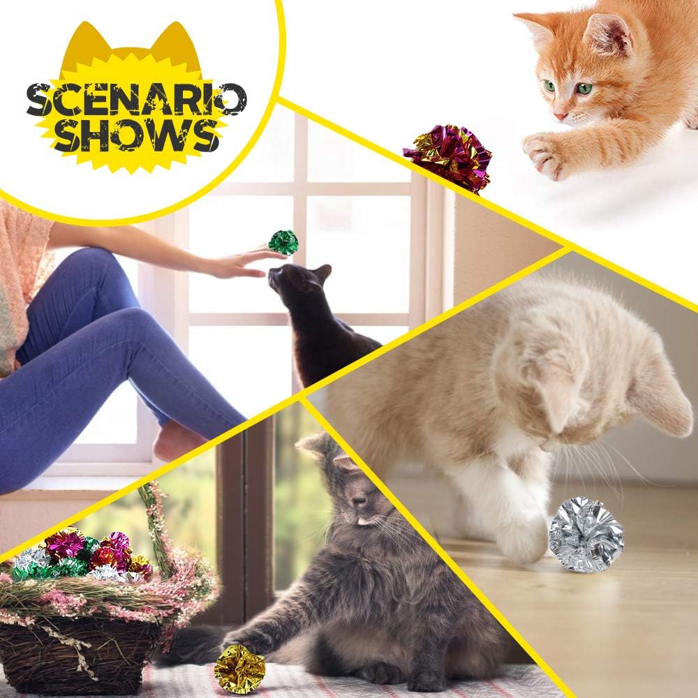 HNYYZL 25 Pack Crinkle Balls Cat Toys - Original Mylar Crinkle Balls Cat Toys(Random Color)