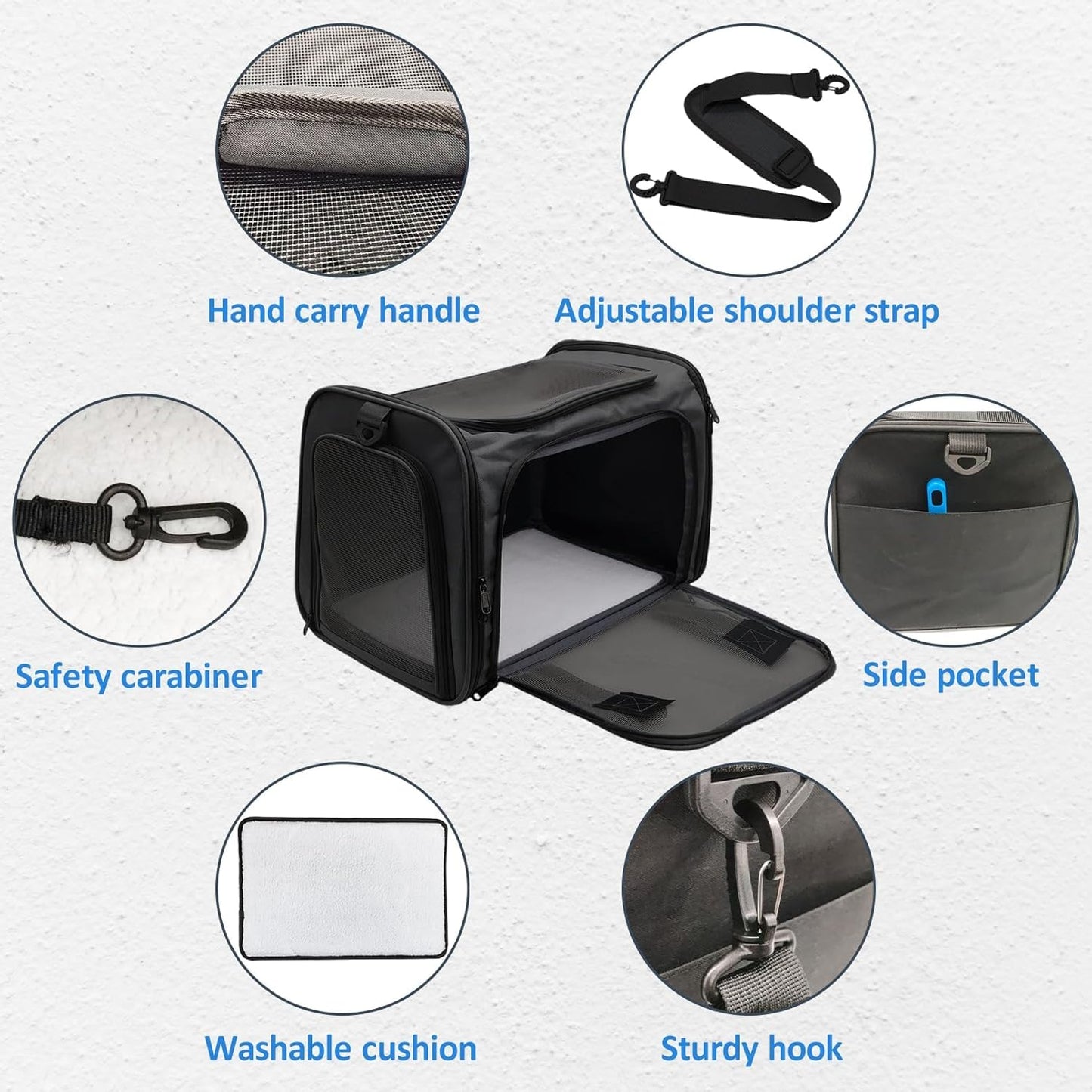 kathson Cat Carrier, Dog Carrier Pet Carriers Airline Approved Portable Collapsible Hand Bag Soft-Sided Dog Travel Carrier Bag for Puppy Kitten Small Dogs Up to 15 Lbs (Black)