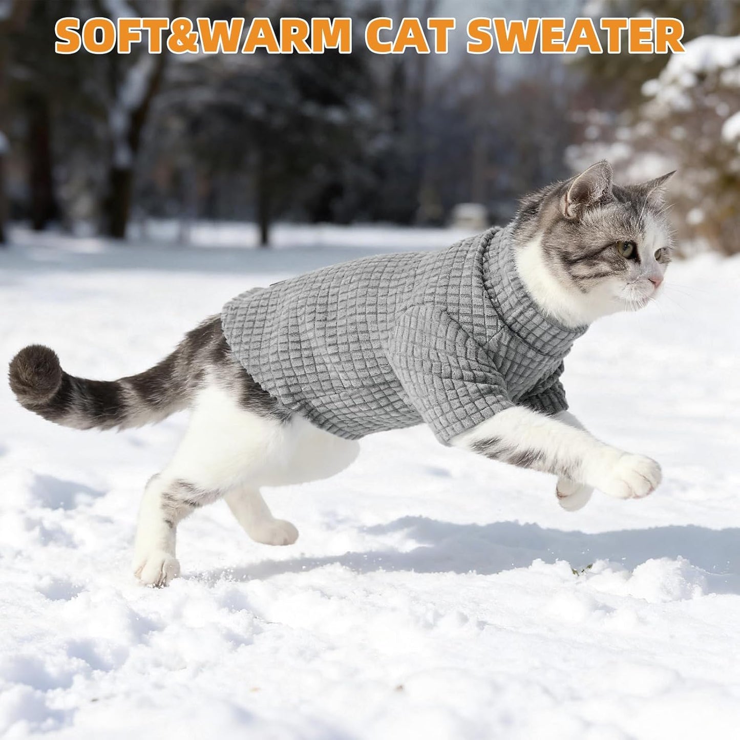 KOOLTAIL Cat Sweater for Sphynx - Soft Fleece Sweaters for Cats Only, Elastic Pet Clothes with Sleeves, Thick Winter Warm Cold Weather Apparel for Hairless Cat, Puppy Pajamas for Small Dogs, Grey M