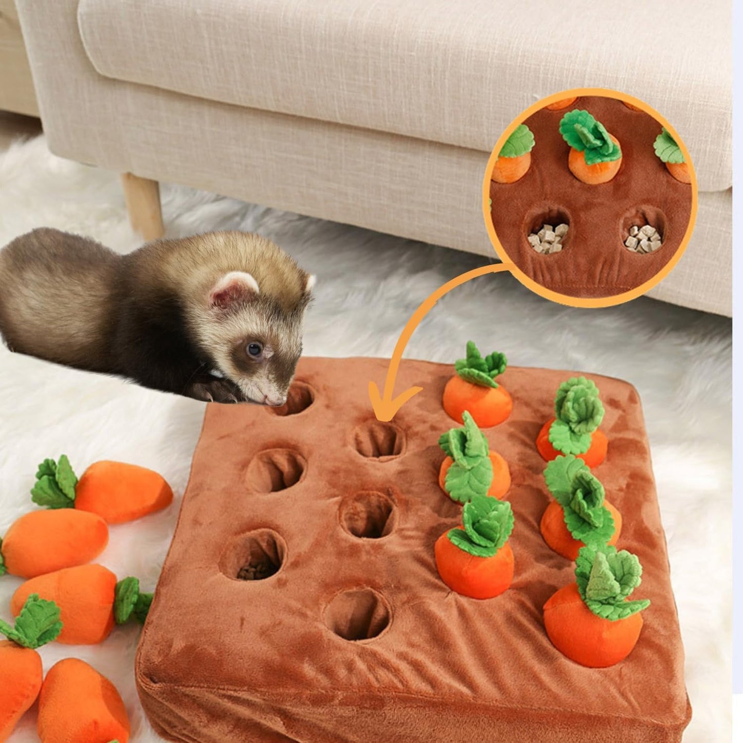 Ferret Foraging Toys Novelty Carrot Snuffle Mat Interactive Pet Treat Enrichment Toys for Small Animals Bunny Rabbit Chinchilla Guinea Pig Hamster (12Carrot)