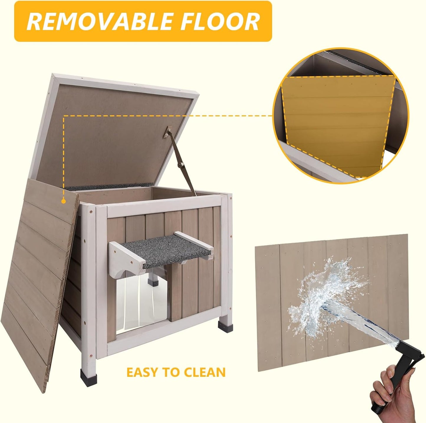 Insulated 22.44" L Cat House,All-Round Foam Feral Cat Shelter for Winter Cats,Outdoor Weatherproof Cat Enclosure with Asphalt Roof & 2 Escape Doors for Winter Small Cats,Grey