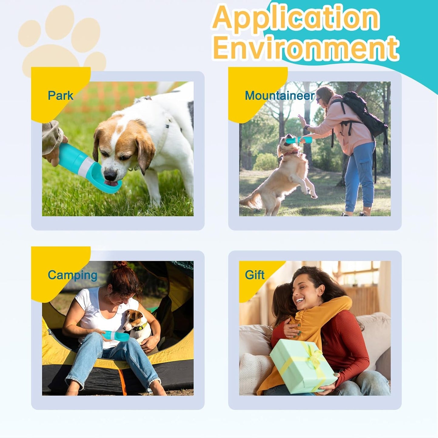 Portable Dog Water Bottle, Stainless Steel 14 OZ Leak Proof Puppy Water Dispenser with Drinking Feeder for Pets Travel, Walking, Hiking and Outdoor Activities