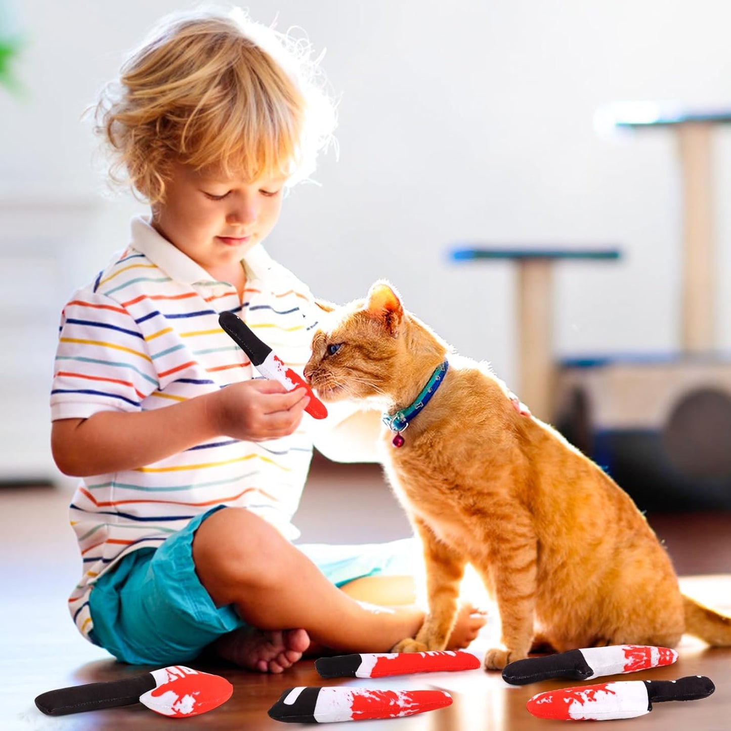 FOIMAS 6pcs Catnip Toys,Knife Shaped Catnip Toys Horror Teething Chew Plush Toys for Cat Kitten Teeth Cleaning Inreractive Toys Indoor Outdoor Halloween Christmas