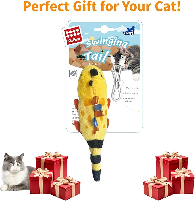 PETGEEK Gigwi Flapping Cat Toys for Indoor Cats, Rechargeable Lifelike Interactive Lizard Cat Toy Tweet, 2 Modes Wagging Tail Catnip Toy, Automatic Cat Toys for Kitten Cats Self Play, Touch Activated
