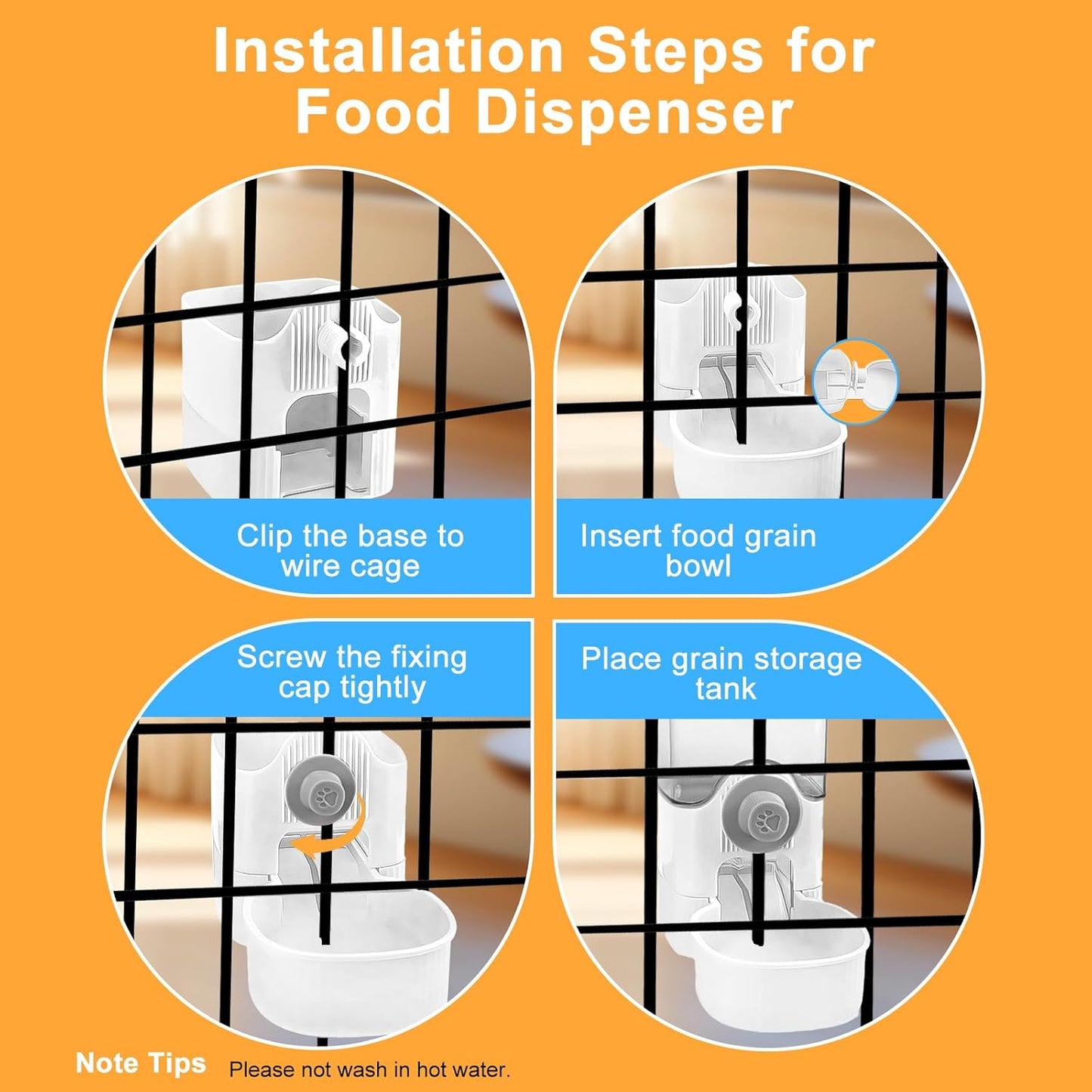 Auto Gravity Food Dispenser for Cage Hanging, 41OZ Capacity Hanging Automatic Pet Cage Feeder, Food Bowl for Cats Dogs Rabbit Ferret Chinchilla Bird Hedgehog Guinea Pig (White)