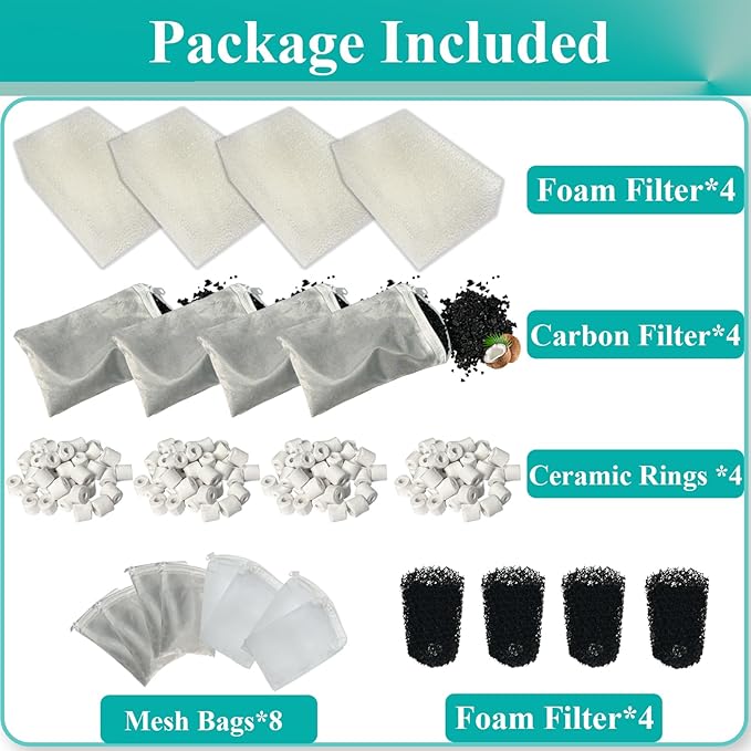 4 Set Three-Stage Filters Media Maintenance Kit Replacement for AquaClear 70 Power Filter, Fish Tank Filter for 40-to-70 Gallon Aquariums