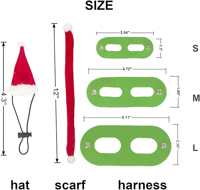 ADOGGYGO Christmas Bearded Dragon Santa Hat Scarf Lizard Leash Harness Set - Lizard Xmas Costume Scarf and Hat + 3 Pack Bearded Dragon Harness Leash for Reptile