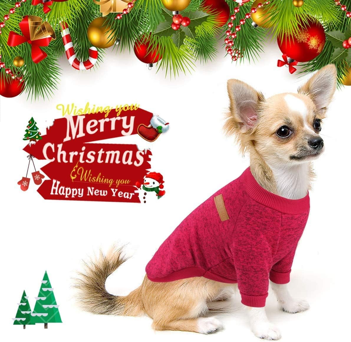 Idepet Pet Dog Classic Knitwear Sweater Fleece Coat Thickening Warm Pup Dogs Shirt Winter Dog Cat Clothes Puppy Customes Clothing for Small Dogs (XXS, WineRed)