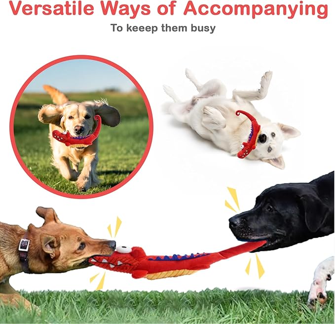 Tough Dog Toys Indestructible, Stuffed Chew Large Dog Toys to Keep Them Busy, Interactive Squeaky Tug of War Doggie Toy, Chew Guard Technology