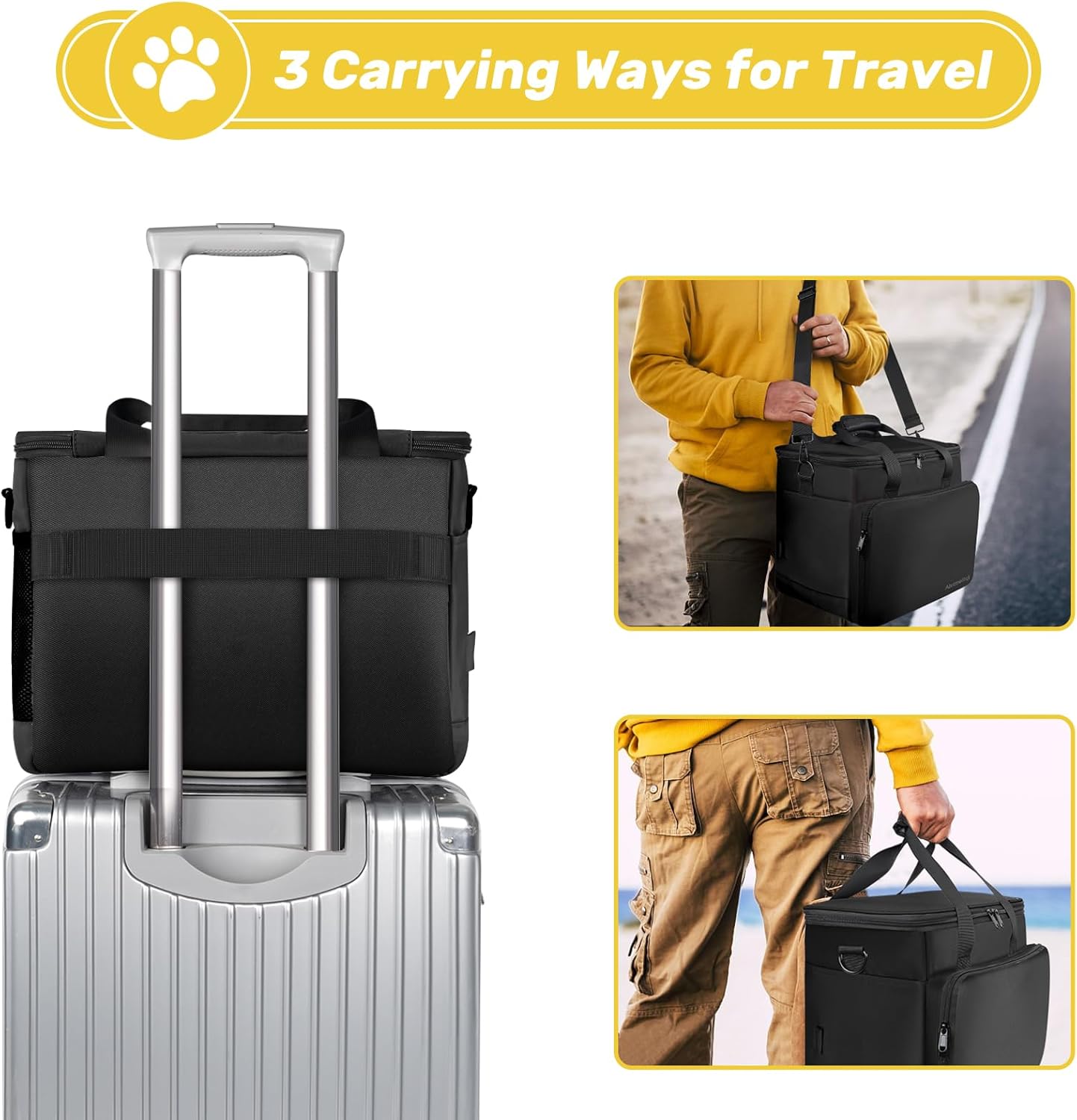 6 Set Dog Travel Bag, Large Pet Supplies for Dogs, Includes 2 Collapsible Dog Bowls, 2 Food Containers, 1 Treat Pouch with Pet Travel Bag, Black