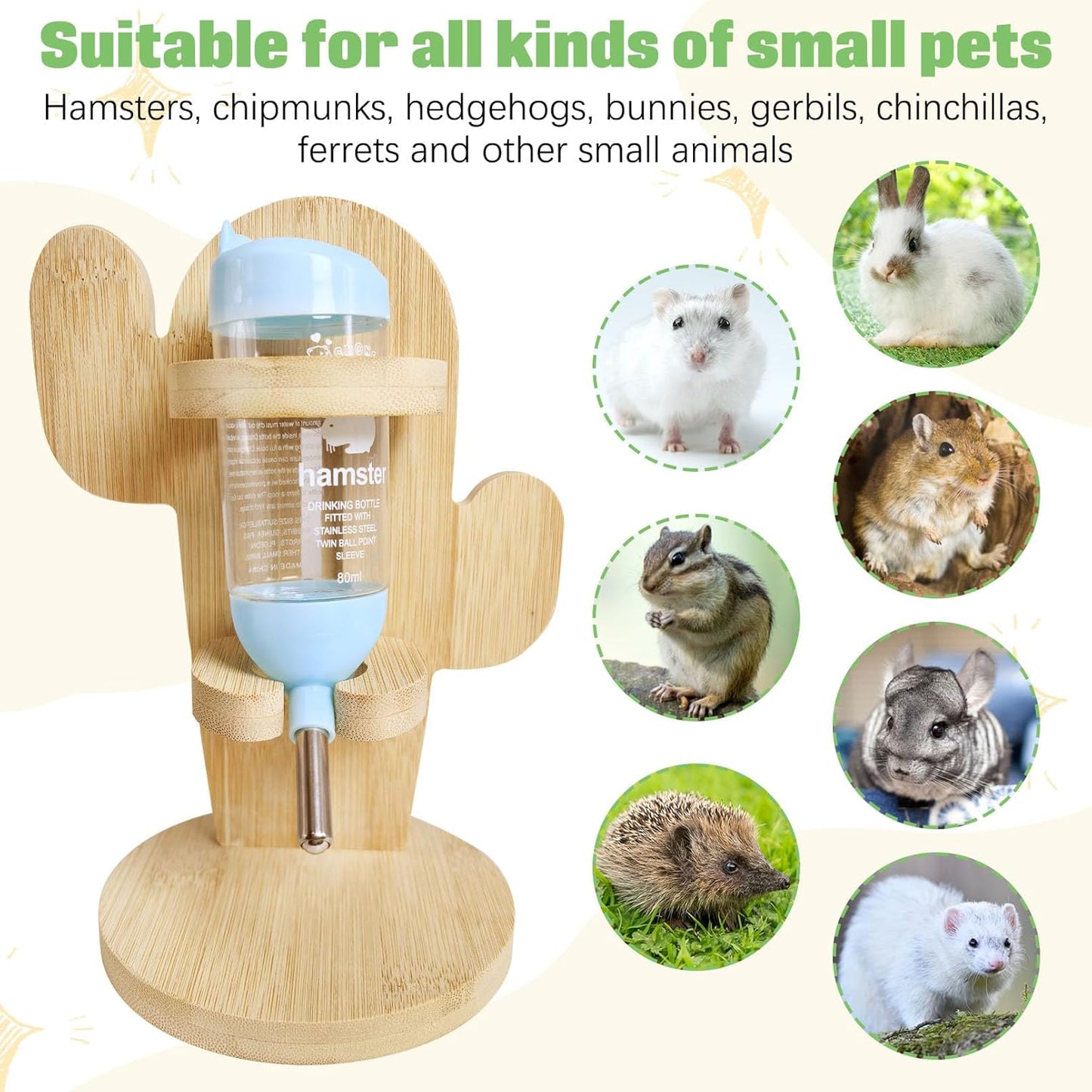 Hamiledyi Small Animal Water Bottle with Adjustable Stand & Hanging Hook - Leak-Proof Rodent Water Dispenser for Hamsters, Guinea Pigs, Gerbils(Style C)