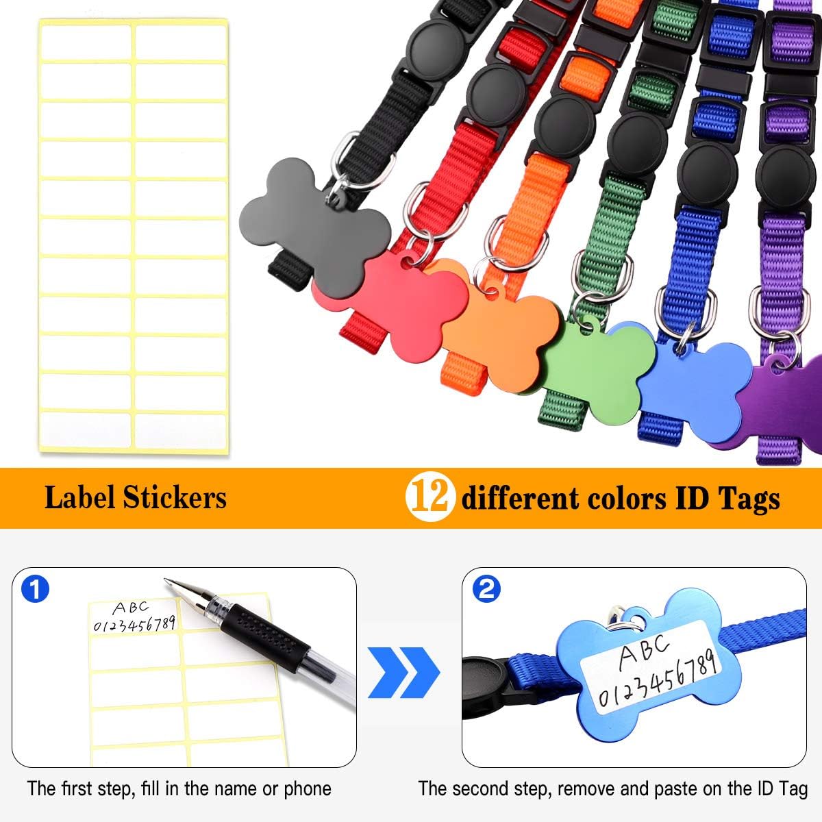 Upgraded Puppy Collars for Litter Puppy ID Collars Whelping Supplies Soft Nylon Breakaway Coloured Collars with 12 ID Tags and 6 Record Keeping Charts(M)