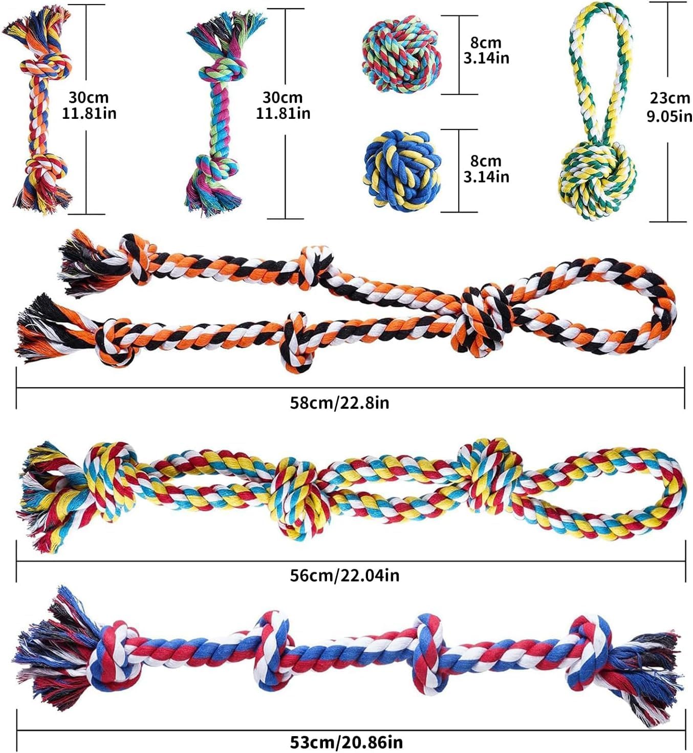 Aitmexcn Dog Rope Toys for Large and Medium Aggressive Chewers, 8 Pack Heavy Duty Dog Rope Toy for Large, Dental Cleaning Chew Toys, Tug Toy for Boredom, 100% Cotton Indestructible Pet Toy