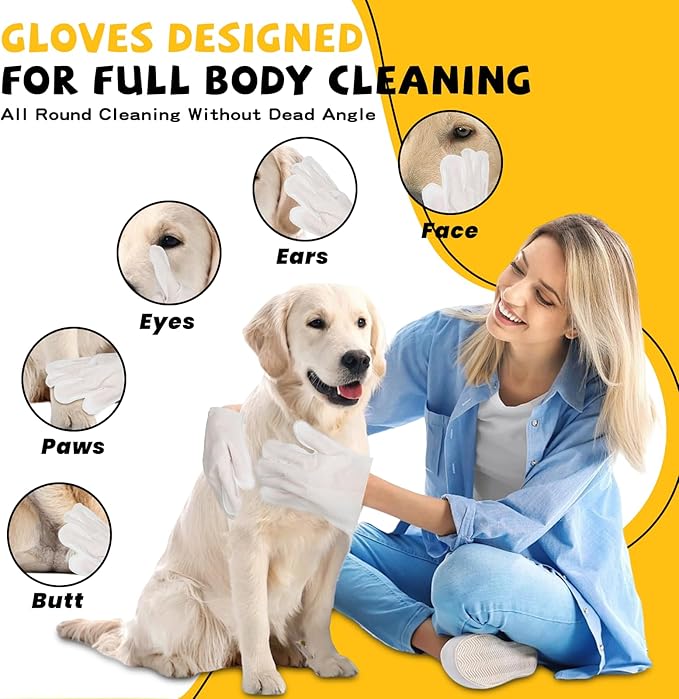 Pet Glove Wipes for Dogs Cats Disposable Dog Wipes Cleaning Deodorizing for Fur Paws and Butt Rinse Free Shampoo Mittens Cat Grooming Bath Wipes 10PCS