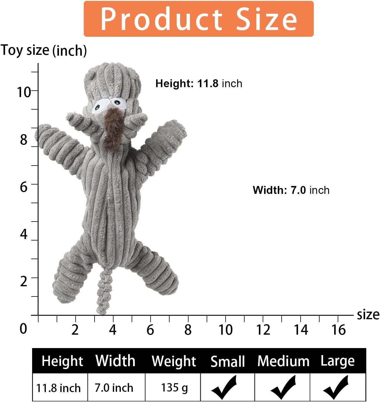 Dog Toy, Unstuffed Plush Toy for Large Breed, Cute Squeaky Dog Toys with Crinkle Paper, Big Puppy Chew Toys for Small, Middle, Large Breed