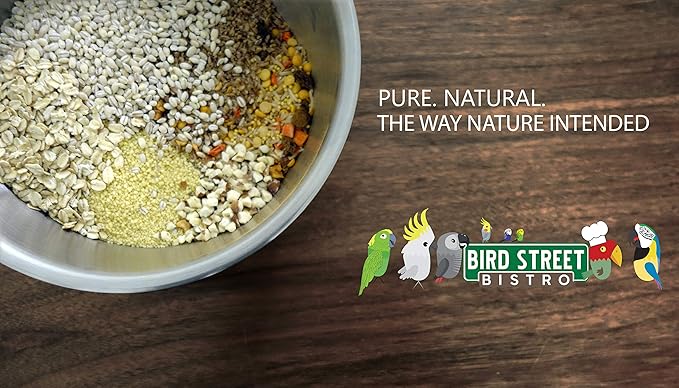 Bird Street Bistro Parrot Food - Parakeet & Cockatiel Food - Cooks in 3-15 min w/ Natural & Organic Grains, Legumes, Non-GMO Fruits, Vegetables & Health-Oriented Spices