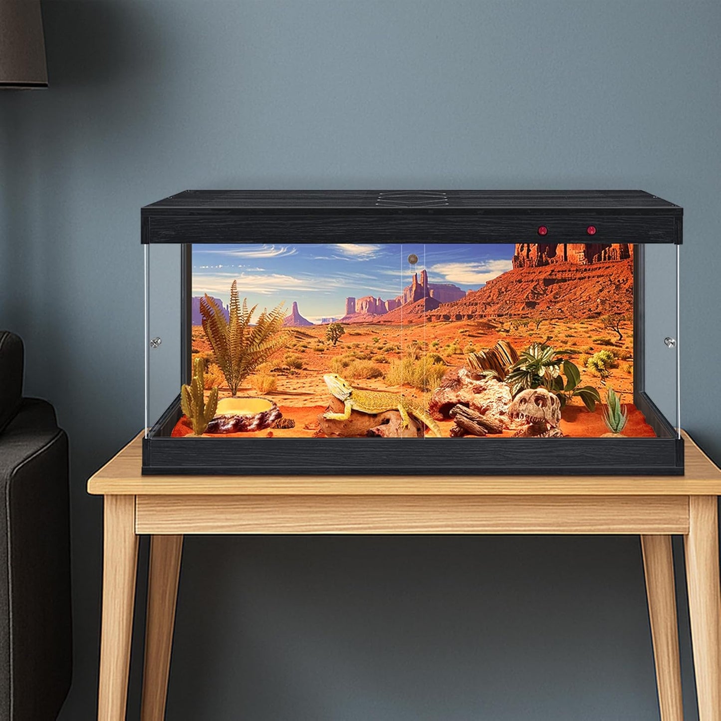 Royxen Tempered Glass Reptile Enclosure,Reptile Tank with Wooden Mesh Top and Lockable Design,32 Gallon Bearded Dragon Tank for Lizard Gecko Tortoise Snake Habitat,32" x 16" x 16",Black