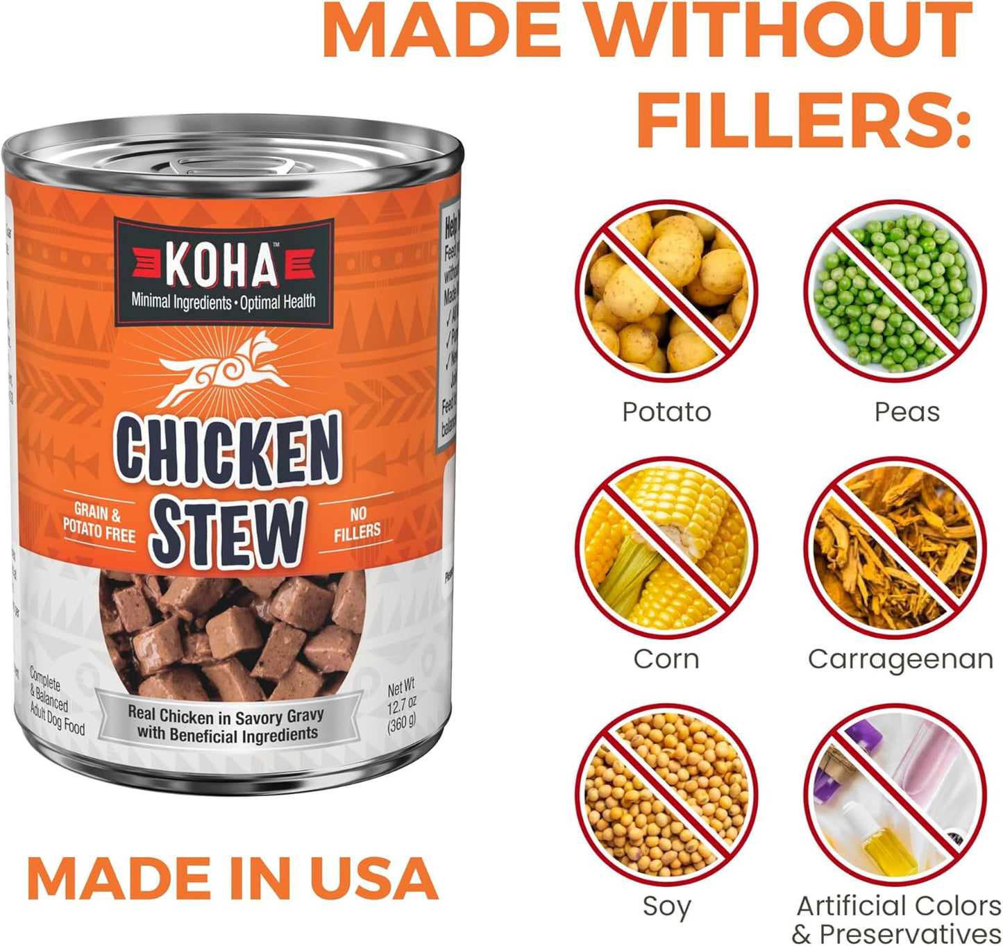 KOHA Minimal Ingredient Chicken Stew for Dogs, High Protein Limited Ingredient Dog Food, 12.7oz Cans (Case of 12)