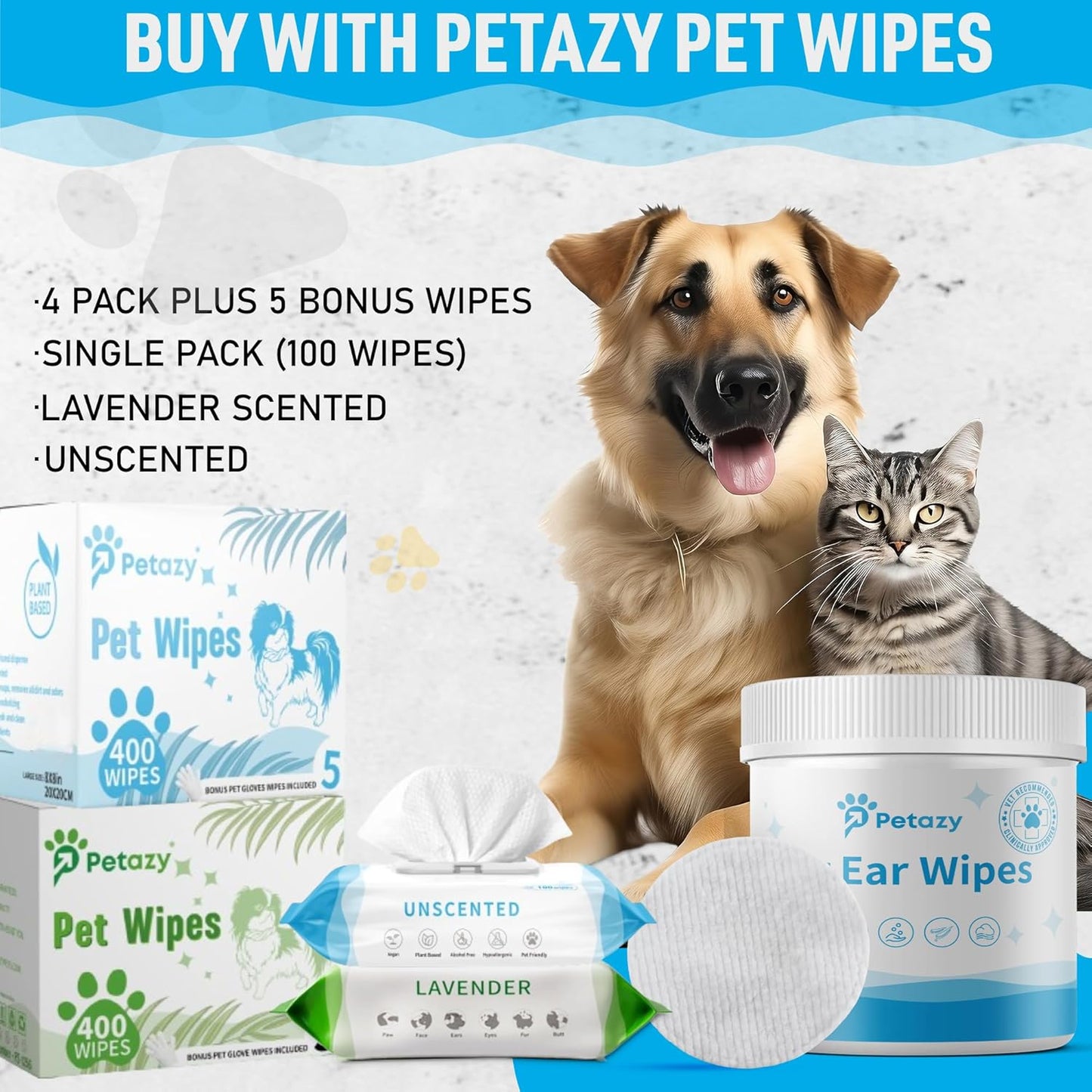 Dog Ear Wipes for Dog Yeast Wax Itch and Odor | Unscented Dog Ear Cleaner for Dogs | Natural Cleaning Puppy Ear Wipes | Soothing Ear Wipes for Pets Cat | Natural Ingredients | 120 XL Pcs