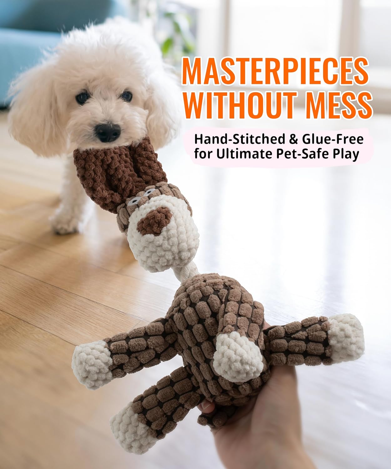 Squeaky Plush Dog Toys - Adorable Animal Designs with Soft Cotton Filling, Cute Stuffed Dog Chew Toys for Small, Medium Non-Aggressive Chewing Dogs Chewer (Brown Dog)