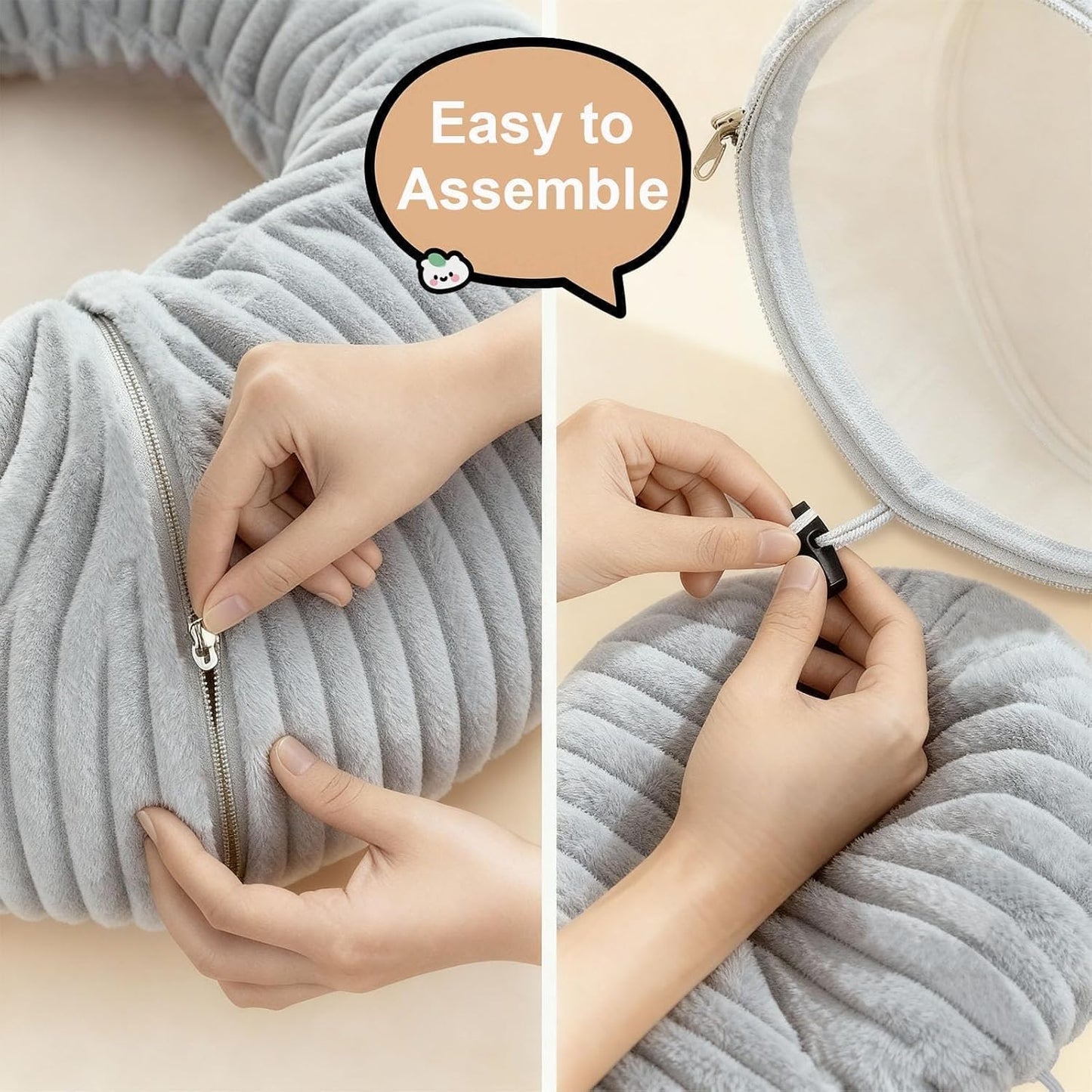 Cat Tunnel Bed for Indoor Cats, Peekaboo Cat Cave Bed,Soft Cat Donut Tunnel for Kitten Large Cats, Cat Tunnel Christmas Tree Skirt, Grey