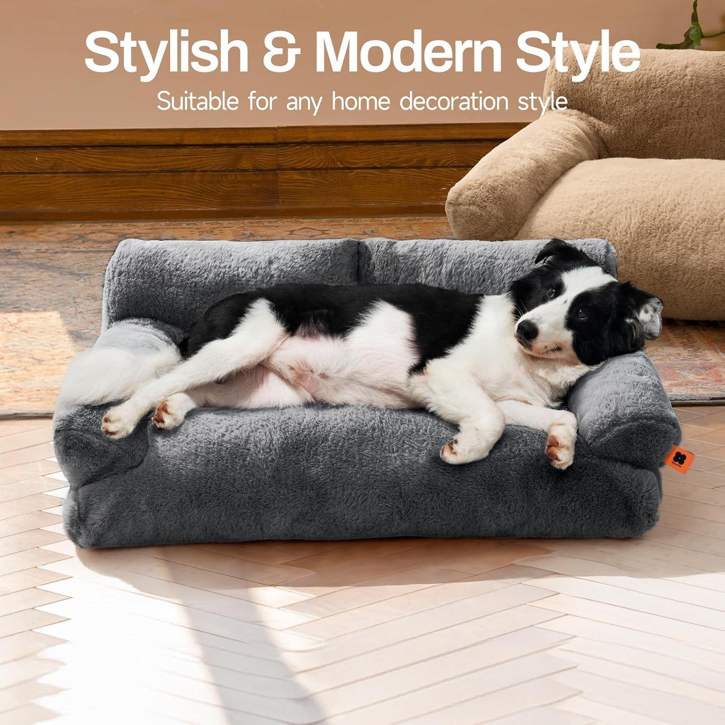 MEWOOFUN Dog Beds for Small Medium Dogs with Removable Washable Cover, Fluffy Dog Sofa with Non-Slip Bottom (Dark Grey, 33.5" L X 25.6" W X 11.5" Th)