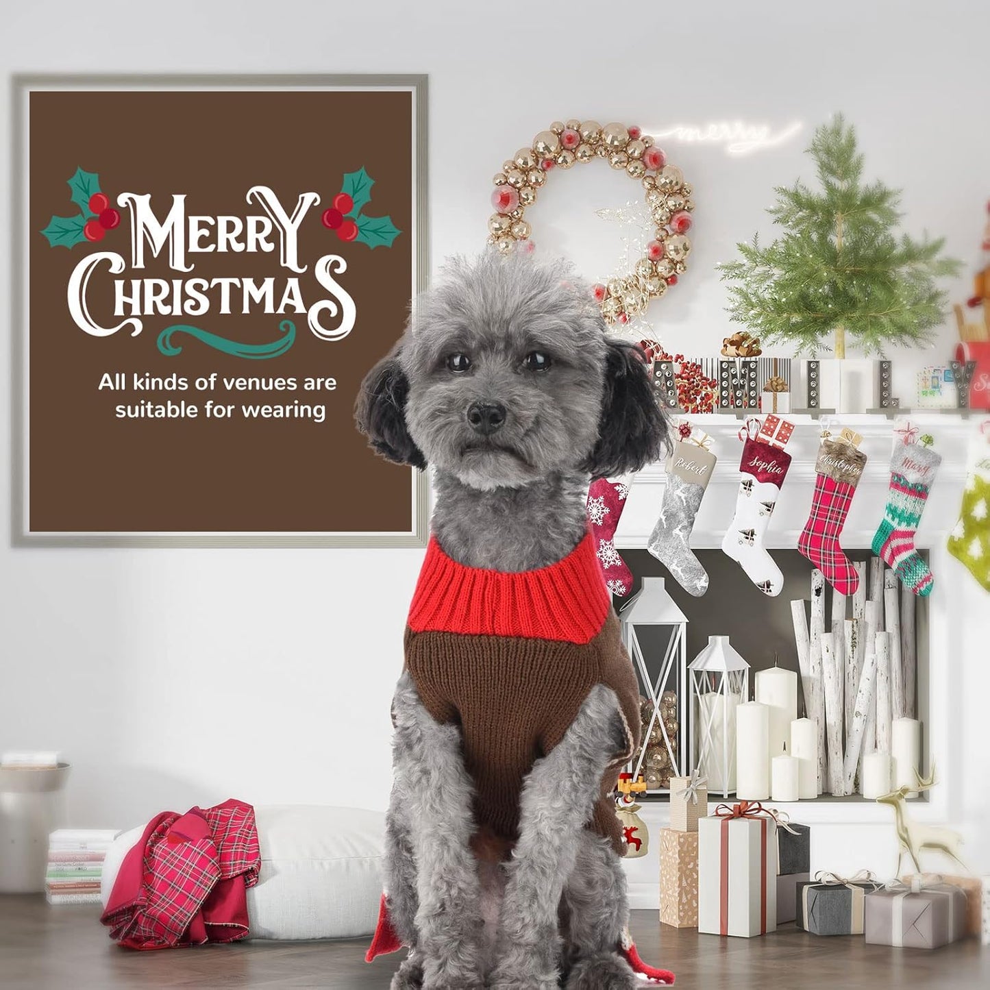 PETCARE Brown Reindeer Dog Sweater Christmas Vest Ugly Snow Xmas Puppy Costume Pet Holiday Warm Fall Winter Clothes for Small Medium Large Dogs Cats Pullover Sweaters Outfits
