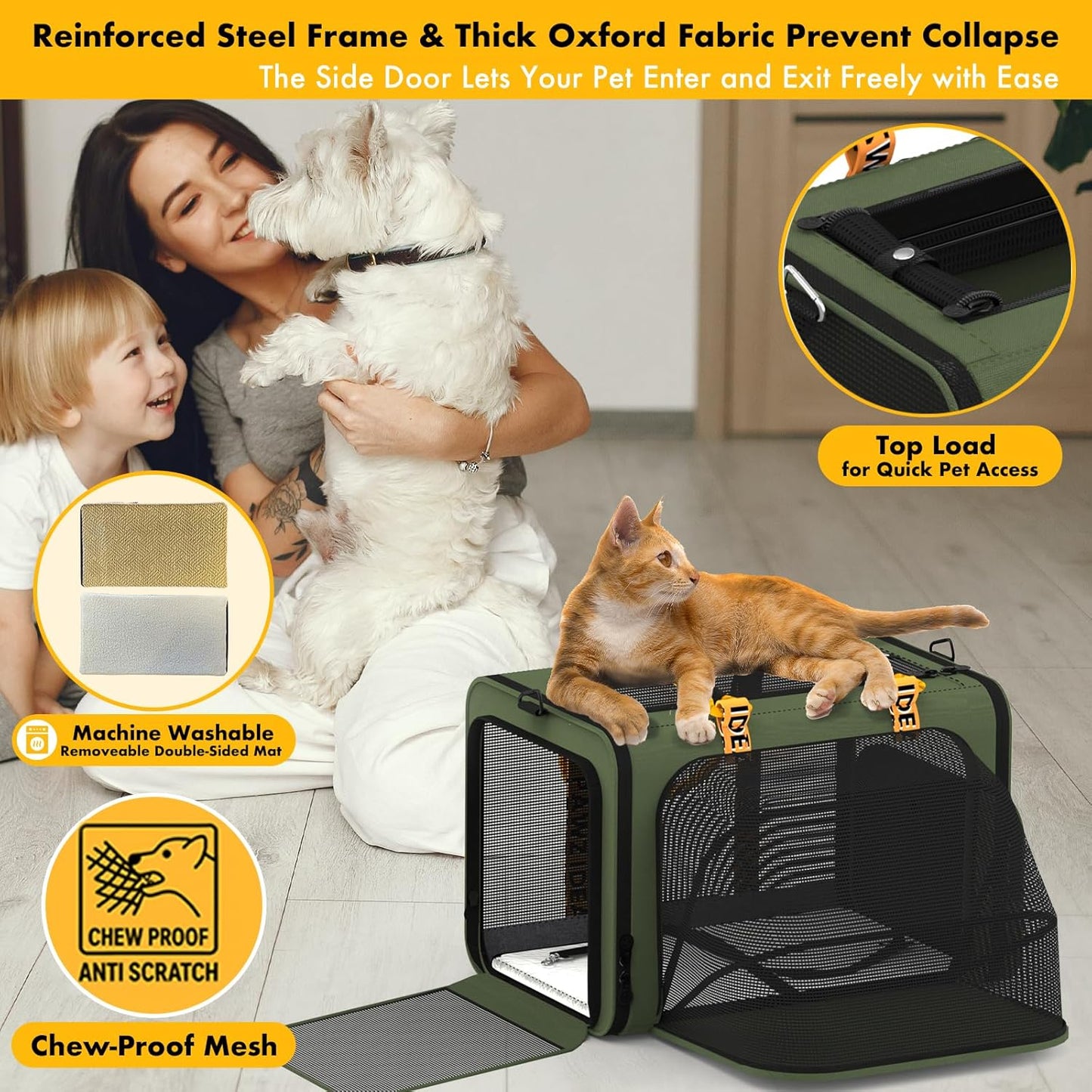 PAWZIDEA Expandable Pet Carrier Airline Approved, 18"×11"×11" Small Dog Carriers, Collapsible Top-Load Cat Carrier for 2 Cats Under Seat, Soft-Sided Puppy & Animal Travel Bag, ID Card, Up to 15lbs