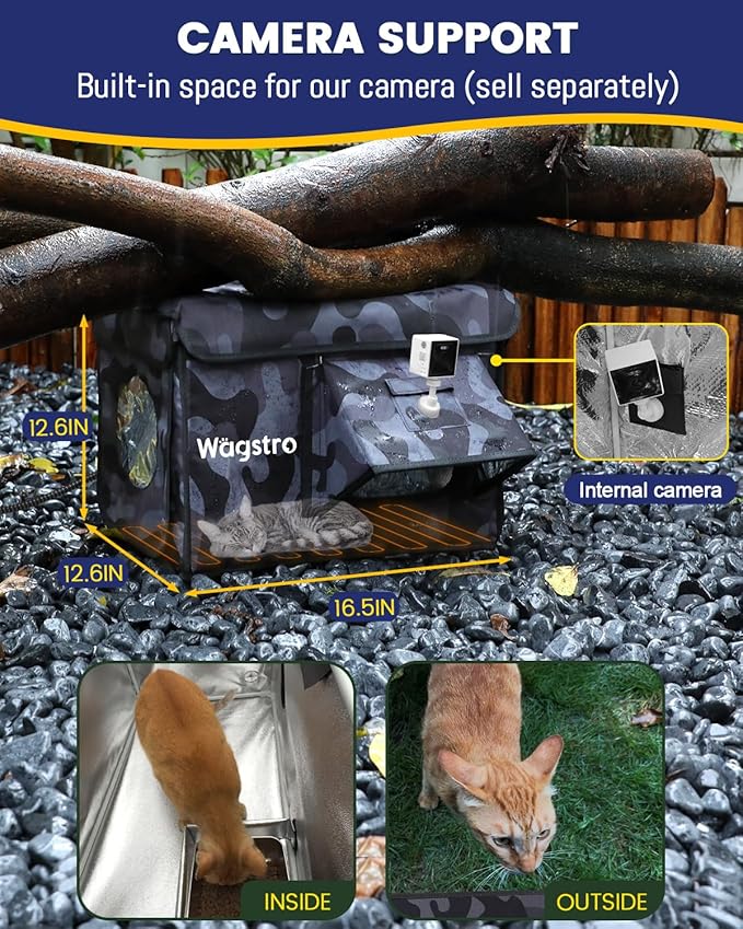 Heated Cat House for Outside, Waterproof Awning & Escape Door Heated Cat Houses for Indoor/Outdoor Cats in Winter, Elevated & Insulated Outdoor Cat Shelter for Feral Cat