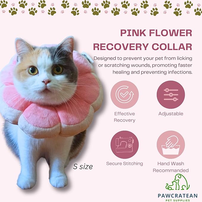 Adjustable Comfy Flower Style Elizabeth Collar for Cats Puppies Soft Recovery Cone Pet Protective Neck Collar (Pink, Medium)