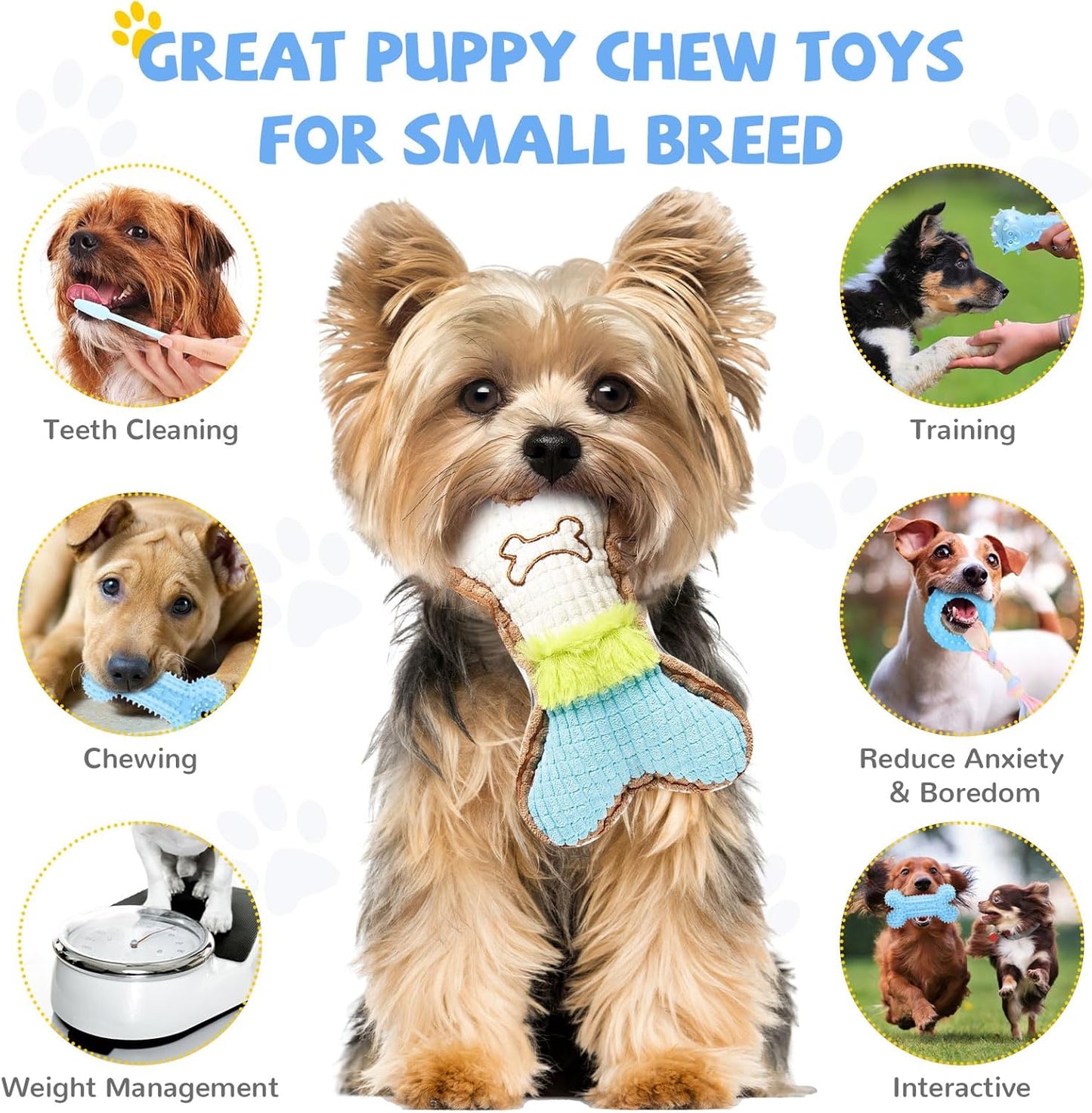 BAEJMJK 6 Pack Puppy Teething Toys Blue Small Breed Dog Chew Toys with Rope Cute Plush Squeaky Dog Toys Soft Rubber Puppy Toys Set for Cleaning Teeth Interactive Pet Doggy Bone Toys