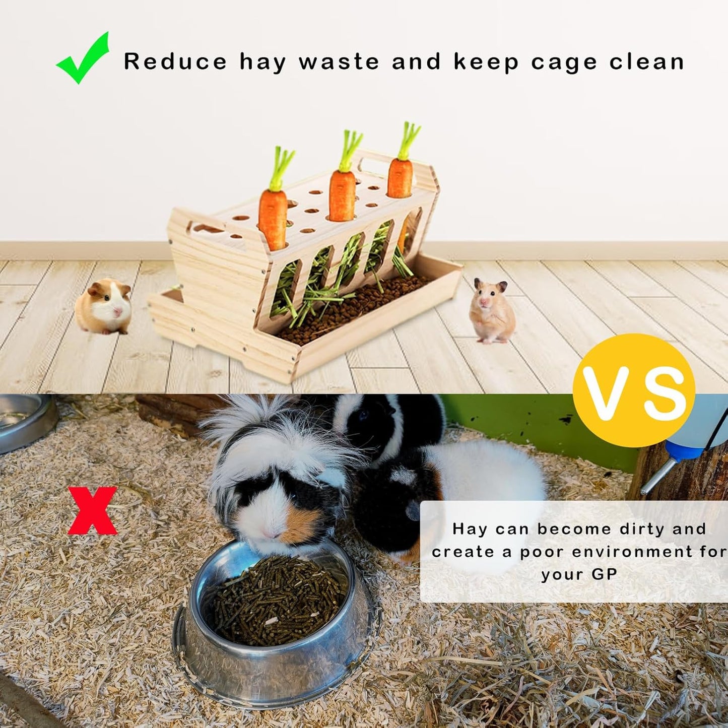 DOUBFIVSY Rabbit Hay Feeder, Large Capacity Wooden Hay Feeder for Rabbits Guinea Pigs Chinchillas, Pet-self Feeding Hay Manager Alfalfa Timothy Dispenser Grass Holder Carrot Feeders for Bunny