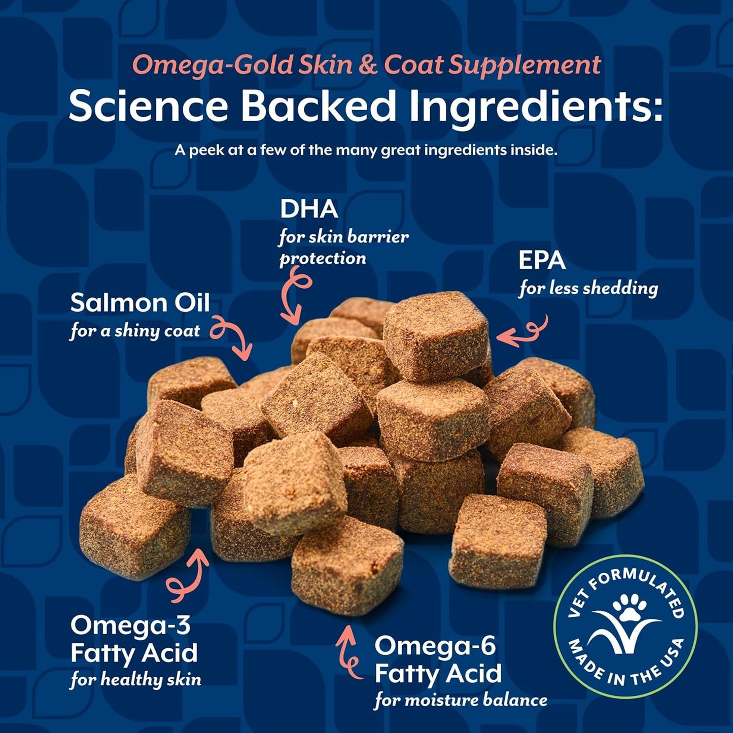 NaturVet – Omega-Gold Plus Salmon Oil | Supports Healthy Skin & Glossy Coat | Enhanced with DHA, EPA, Omega-3 & Omega-6 | for Dogs & Cats | 90 Soft Chews