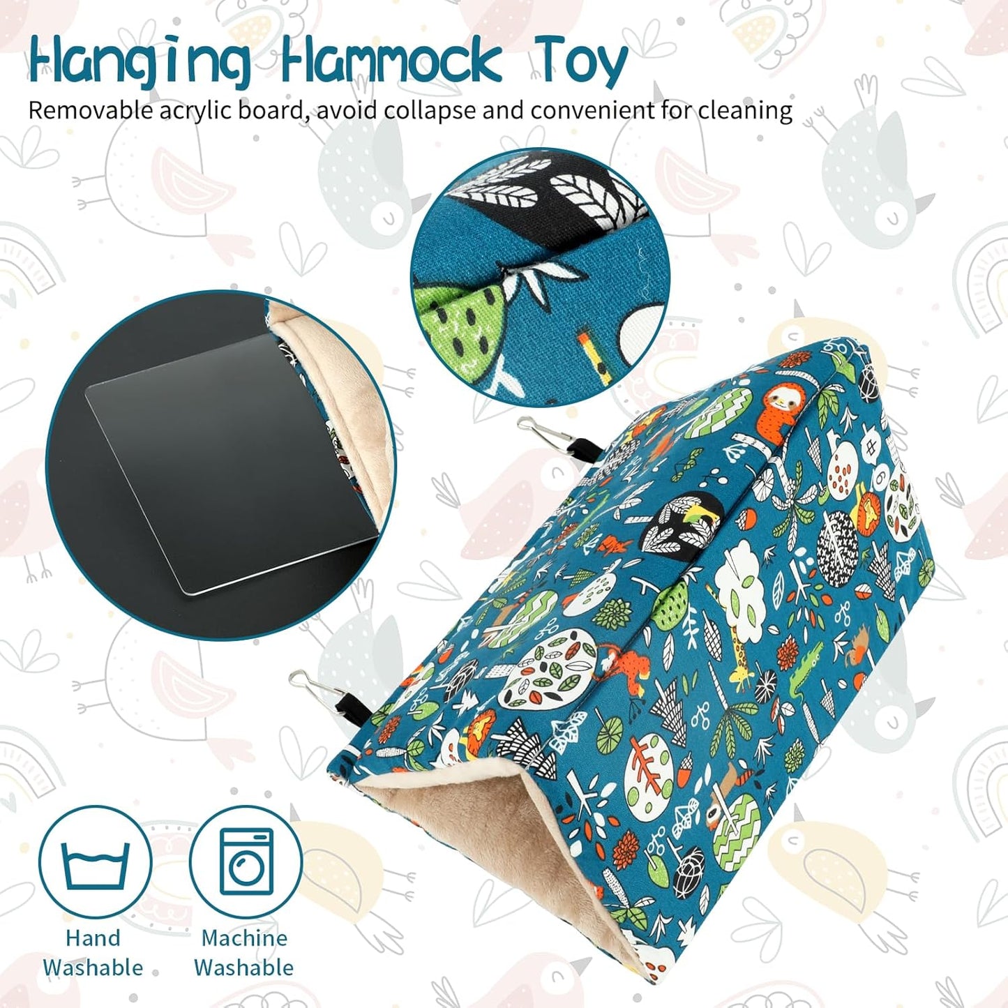 Rypet Winter Warm Bird Nest House - Hanging Hammock Velvet Shed Hut Cage Plush Fluffy Birds Hideaway Sleeping Bed Fuzzy for Parrot Parakeet Cockatiels Budgies Lovebird Medium(Blue)