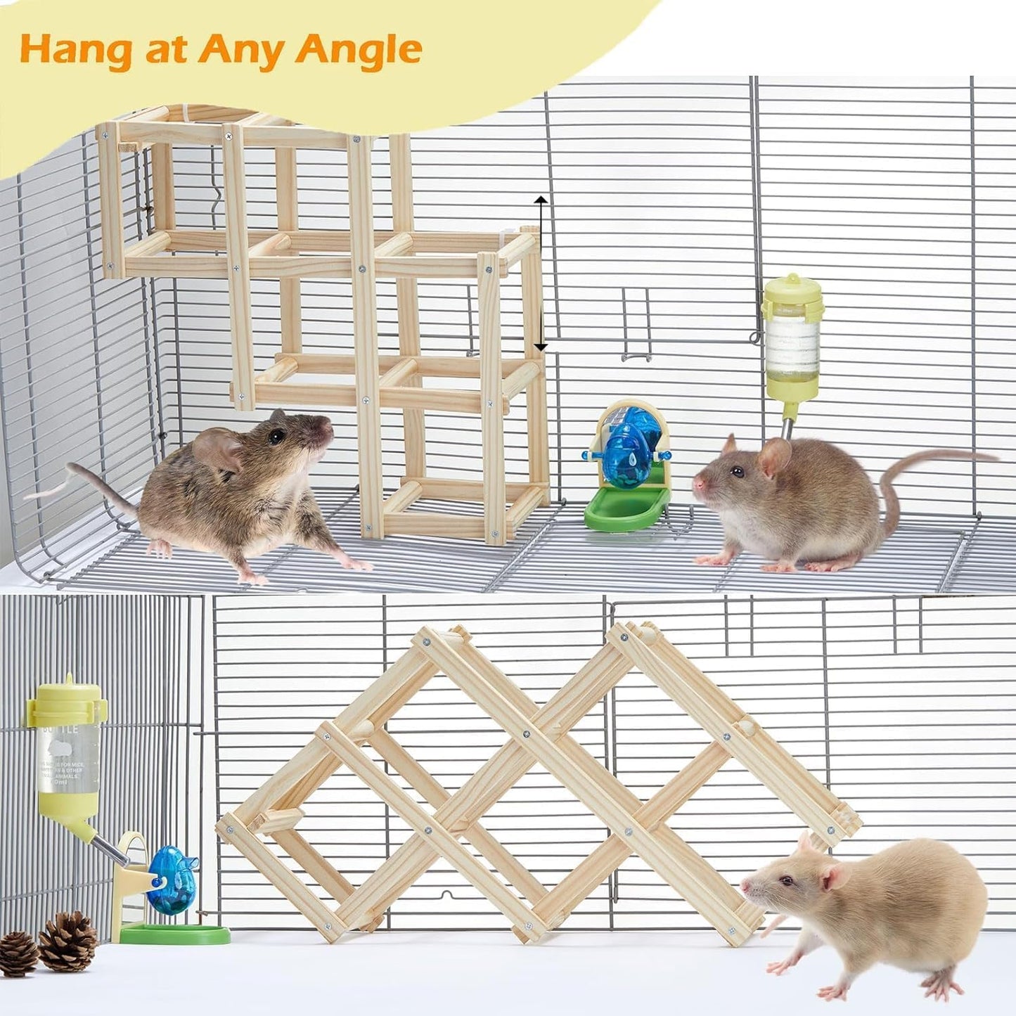 Wooden Rat Climbing Toys, Natural Pet Rat Cage Accessories Climbing Ladder, Fancy Rats Enrichment Toy Activities, Hanging Rodent Toys for Pet Rats in Cage Playing Chewing (M, 1pc)