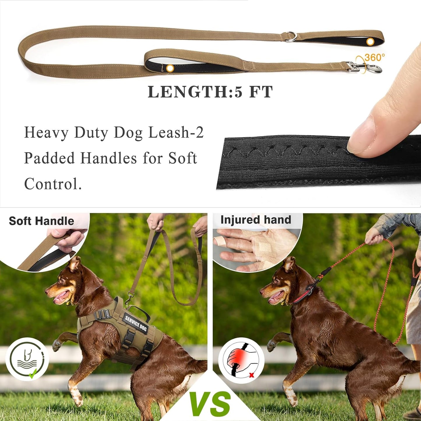 WINSEE Tactical Dog Harness with Dog Leash, Service Working MOLLE Vest with 10 Pet Patches for Large Dog, No Pull Military Harness and Backpack for Training Hunting Walking