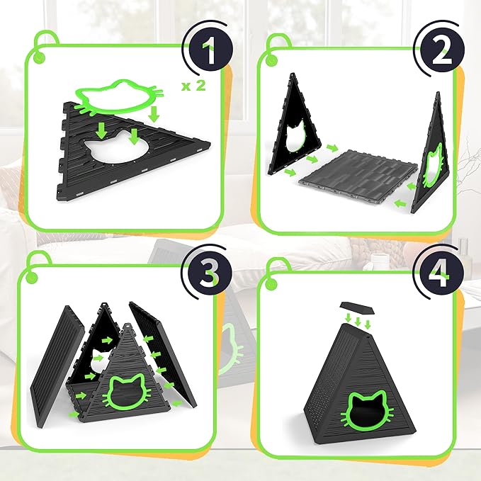 DRATO Cat House for Indoor Outdoor Cat Shelter Feral Cat Outside Easy to Install and Clean for Indoor, Balcony use (Black, 23.82 * 25.59 * 25.67)