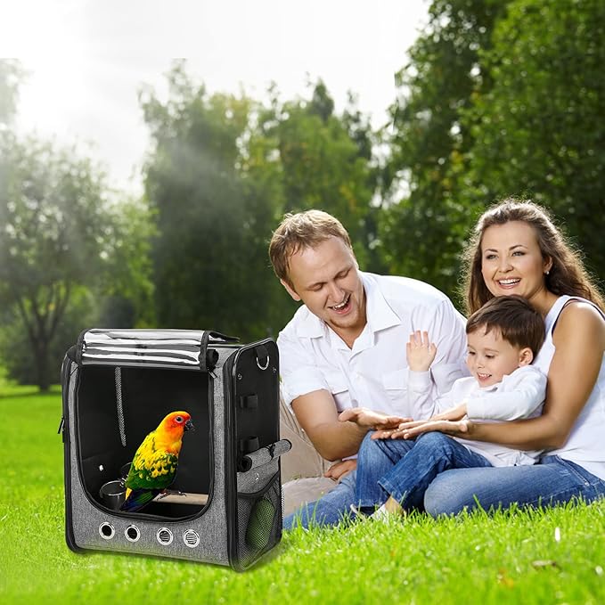 SUERTREE Bird Carrier Bag Bird Travel Cage with Stand, Lightweight Backpack for Parrot, Portable Bird Travel Bag, Pet Transparent Breathable Travel Cage (X-Large)